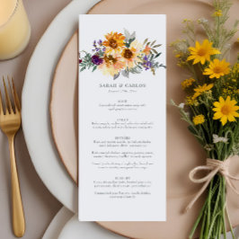 Rustieke Zonnebloem Wildflower Gele Paarse bruilof Menu