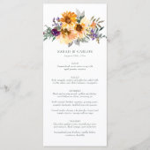Rustieke Zonnebloem Wildflower Gele Paarse bruilof Menu (Voorkant)