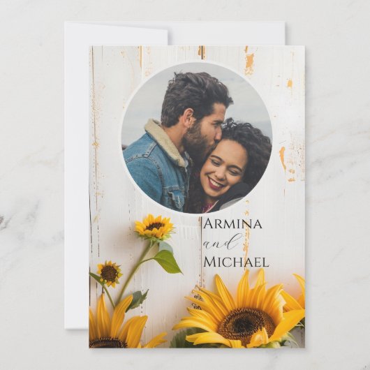 Rustieke Zonnebloem Witte Schuur Houten Foto Bruil Kaart (Achterkant)