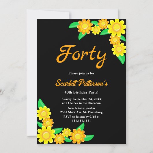 Rustieke Zonnebloem Zomer Zwarte Bloem 40e Verjaar Kaart (Voorkant)