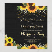 Rustieke Zonnebloem Zwart Houten Strijklichten Bru Kaart (Voorkant / Achterkant)