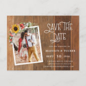 Rustieke Zonnebloemen 2 Foto Hout Save the Date Briefkaart (Voorkant)