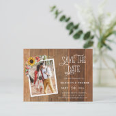 Rustieke Zonnebloemen 2 Foto Hout Save the Date Briefkaart (Staand voorkant)