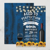 Rustieke Zonnebloemen 80e Verjaardag Wijn Feest Kaart (Voorkant / Achterkant)