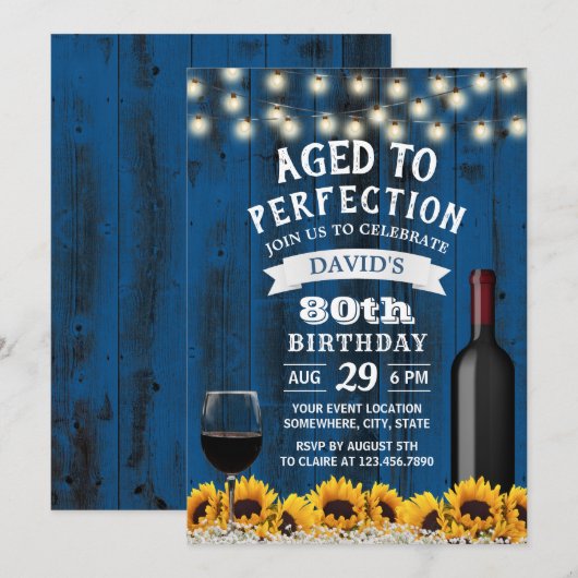 Rustieke Zonnebloemen 80e Verjaardag Wijn Feest Kaart (Voorkant / Achterkant)