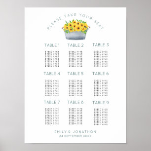 Rustieke Zonnebloemen 9 Tafels 90 Gast Stoelenkaar Poster