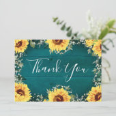 Rustieke zonnebloemen baby's ademgrens Blauwgroen  Bedankkaart (Staand voorkant)