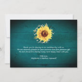 Rustieke zonnebloemen baby's ademgrens Blauwgroen  Bedankkaart (Achterkant)