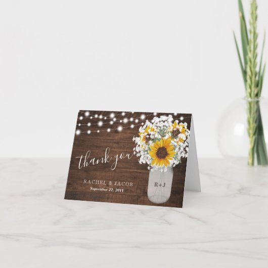 Rustieke Zonnebloemen Baby's Breath Jar Foto Bruil Bedankkaart (Voorkant)