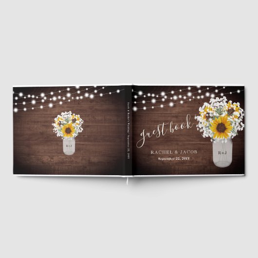 Rustieke Zonnebloemen Baby's Breath Jar Foto Bruil Gastenboek (Volledig)