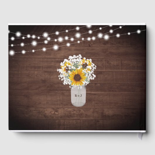 Rustieke Zonnebloemen Baby's Breath Jar Foto Bruil Gastenboek (Achterkant)