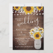 Rustieke Zonnebloemen Baby's Breath Jar Lights Bru Kaart (Voorkant)