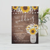 Rustieke Zonnebloemen Baby's Breath Jar Lights Bru Kaart (Staand voorkant)