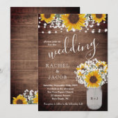 Rustieke Zonnebloemen Baby's Breath Jar Lights Bru Kaart (Voorkant / Achterkant)