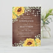 Rustieke Zonnebloemen Baby's Breath Lights Wedding Kaart (Staand voorkant)