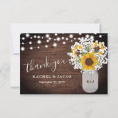 Rustieke Zonnebloemen Baby's Breath Mason Jar Brui Bedankkaart (Voorkant)