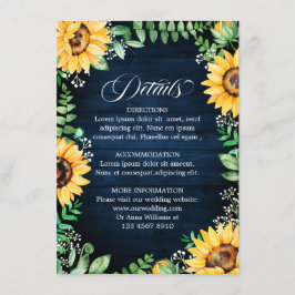 Rustieke Zonnebloemen Baby's Breath Navy Blue Deta Informatiekaartje