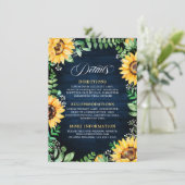 Rustieke Zonnebloemen Baby's Breath Navy Blue Deta Informatiekaartje (Staand voorkant)