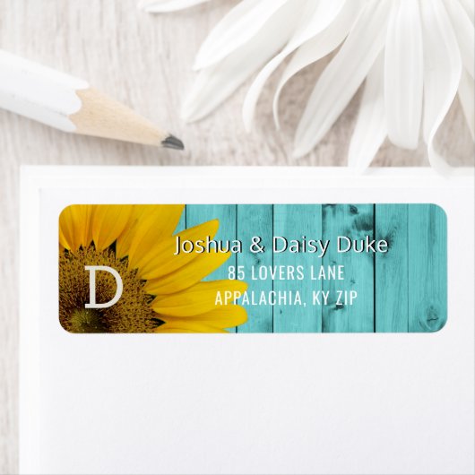 Rustieke Zonnebloemen Barnwood Land Westerne Bruil Etiket (Insitu)