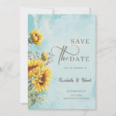 Rustieke Zonnebloemen Blauw Bewaar De Datum Save The Date (Voorkant)