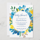 Rustieke zonnebloemen blauw bloei baby shower kaart (Voorkant)