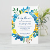 Rustieke zonnebloemen blauw bloei baby shower kaart (Staand voorkant)