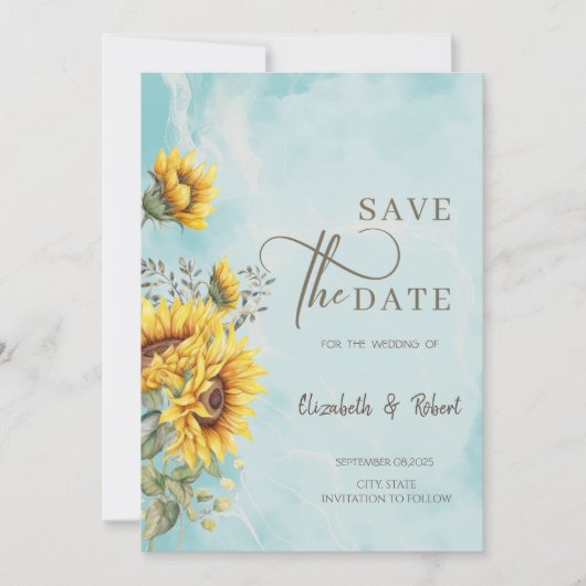 Rustieke Zonnebloemen Blauw Save The Date (Voorkant)