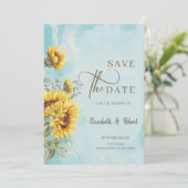Rustieke Zonnebloemen Blauw Save The Date (Staand voorkant)