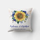 Rustieke Zonnebloemen Blauwe Bloemen Lichten Bruil Kussen (Achterkant)