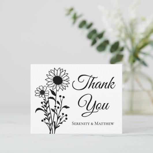 Rustieke Zonnebloemen Bloemen Huwelijk Bedankt Briefkaart (Staand voorkant)