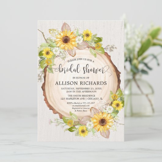 Rustieke zonnebloemen bloemenbruids douche uitnodi kaart (Staand voorkant)