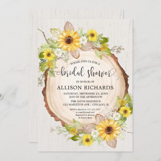 Rustieke zonnebloemen bloemenbruids douche uitnodi kaart (Voorkant / Achterkant)
