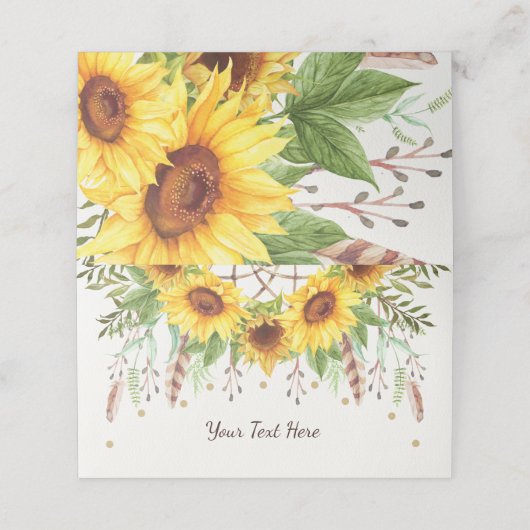 Rustieke Zonnebloemen Boho Droomvanger Voedsetlabe Plaatskaartje (Buitenkant ongevouwen)
