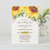 Rustieke Zonnebloemen Boho Waterverf Bruiloft Kaart (Staand voorkant)