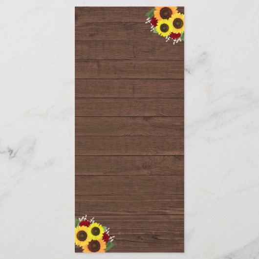 Rustieke zonnebloemen Bourgondië rode rozen bruilo Menu (Achterkant)