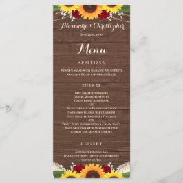 Rustieke zonnebloemen Bourgondië rode rozen bruilo Menu