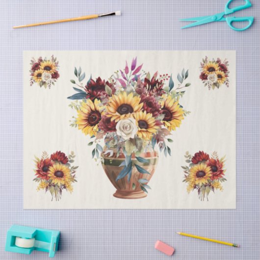 Rustieke Zonnebloemen & Bourgondische bloemen Deco Tissuepapier (Craft)