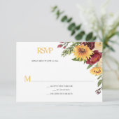Rustieke zonnebloemen & Bourgondische bloemen RSVP Kaartje (Staand voorkant)