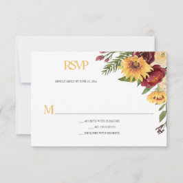 Rustieke zonnebloemen & Bourgondische bloemen RSVP Kaartje