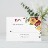 Rustieke zonnebloemen & Bourgondische bloemen RSVP Kaartje (Staand voorkant)