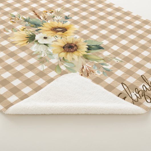 Rustieke Zonnebloemen Brown Gingham Gepersonalisee Sherpa Deken (3/4)