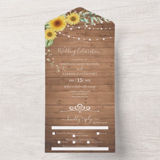 Rustieke zonnebloemen bruiloft alles in één uitnod all in one uitnodiging (Binnen)