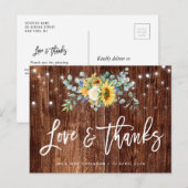 Rustieke zonnebloemen bruiloft bedankkaart briefkaart (Voorkant / Achterkant)