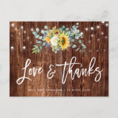 Rustieke zonnebloemen bruiloft bedankkaart briefkaart (Voorkant)