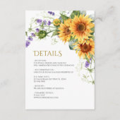 Rustieke Zonnebloemen Bruiloft Details Behuizing K Informatiekaartje (Voorkant)