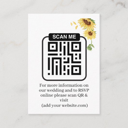 Rustieke Zonnebloemen Bruiloft QR Code RSVP Informatiekaartje (Voorkant)