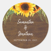 Rustieke zonnebloemen | Bruiloft Ronde Sticker (Voorkant)
