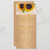 Rustieke zonnebloemen burlap en kant bruiloft prog programmakaart (Voorkant / Achterkant)