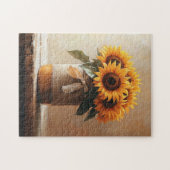 Rustieke Zonnebloemen Burlap Mason Jar Legpuzzel (Horizontaal)