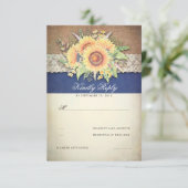 Rustieke Zonnebloemen Burlap Navy Wedding RSVP (Staand voorkant)